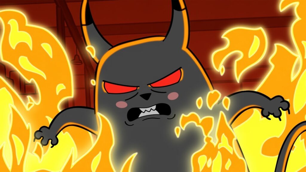 Belzebù/Devilcat in una scena della serie animata Exploding Kittens su Netflix