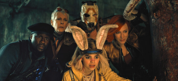 Kevin Hart, Jamie Lee Curtis, Ariana Greenblatt, Florian Munteanu, Cate Blanchett in Borderlands. Photo Credit: Courtesy of Lionsgate